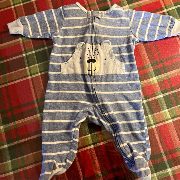 Gerber Children’s Wear Boys Footed Zip Up Pajamas 0-3 months Blue Bear - Picture 1 of 5